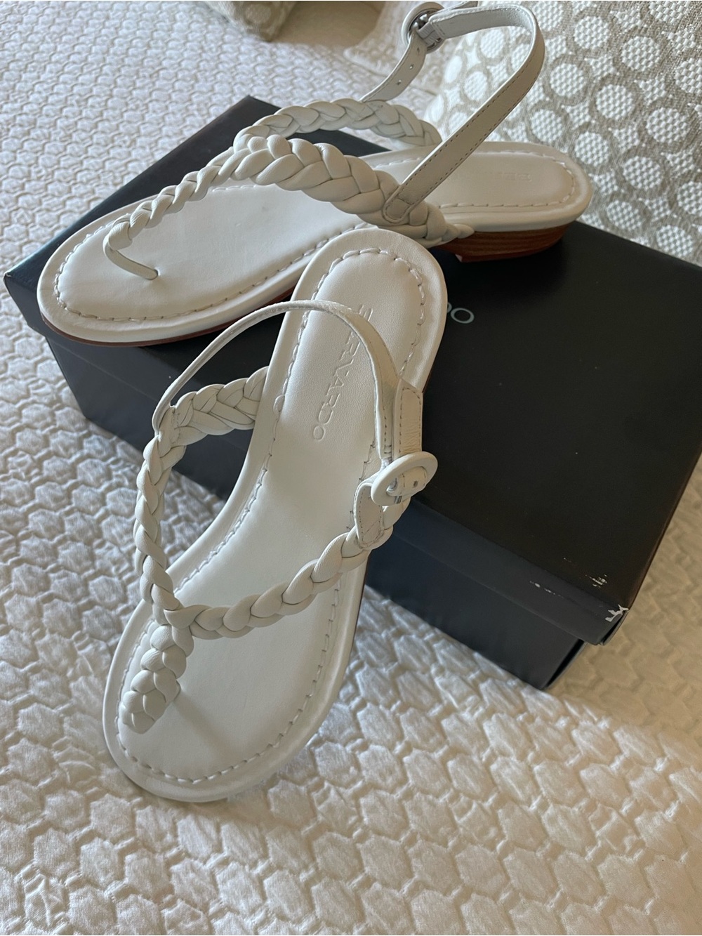 Bernardo White Braided Toe-Ring Slingback Sandals